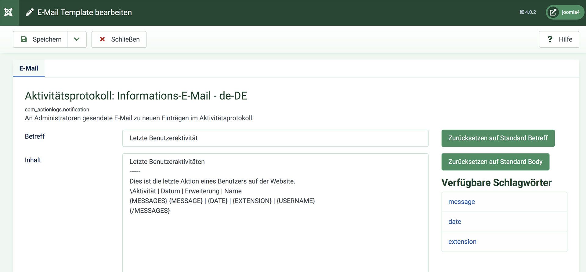 E-Mail Templates in Joomla 4 bearbeiten
