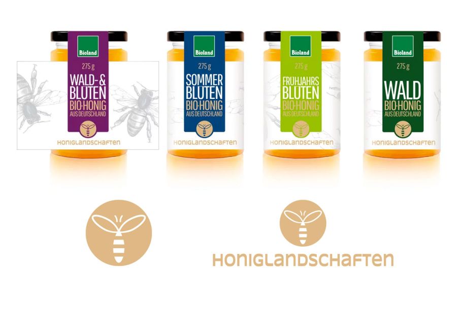 Bio-Imkerei Honig Landschaften Logo- und Verpackungsdesign